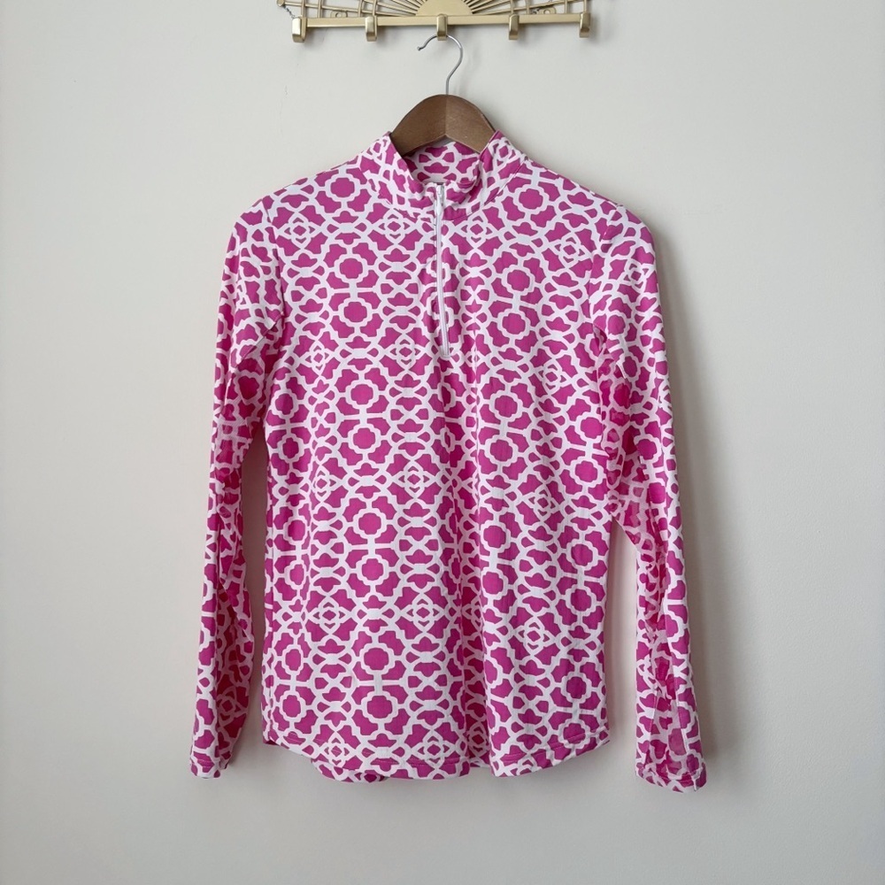 Icikuls Pink & White 1/4 Zip Pullover Golf Top Medium